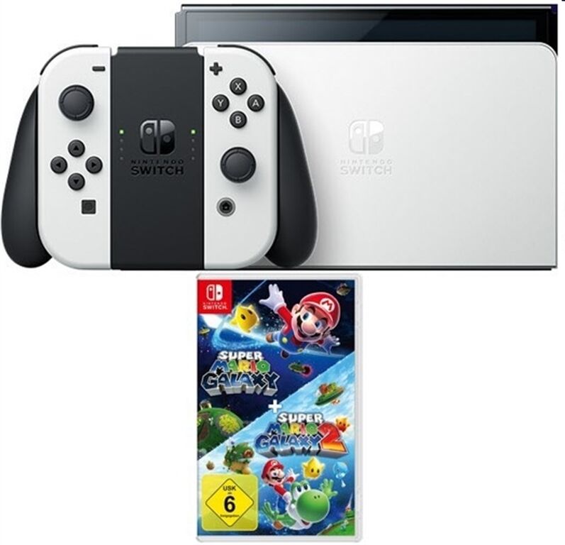 Nintendo Switch Kons.OLED+Super Mario Galaxy 1+2 (weiß)