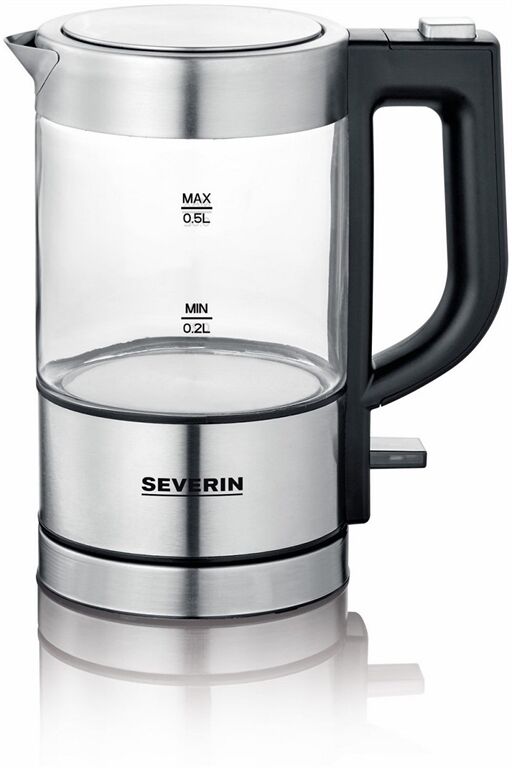 Severin WK 3472 Mini Wasserkocher 0,5 Liter (Glas Edelstahl gebürstet)