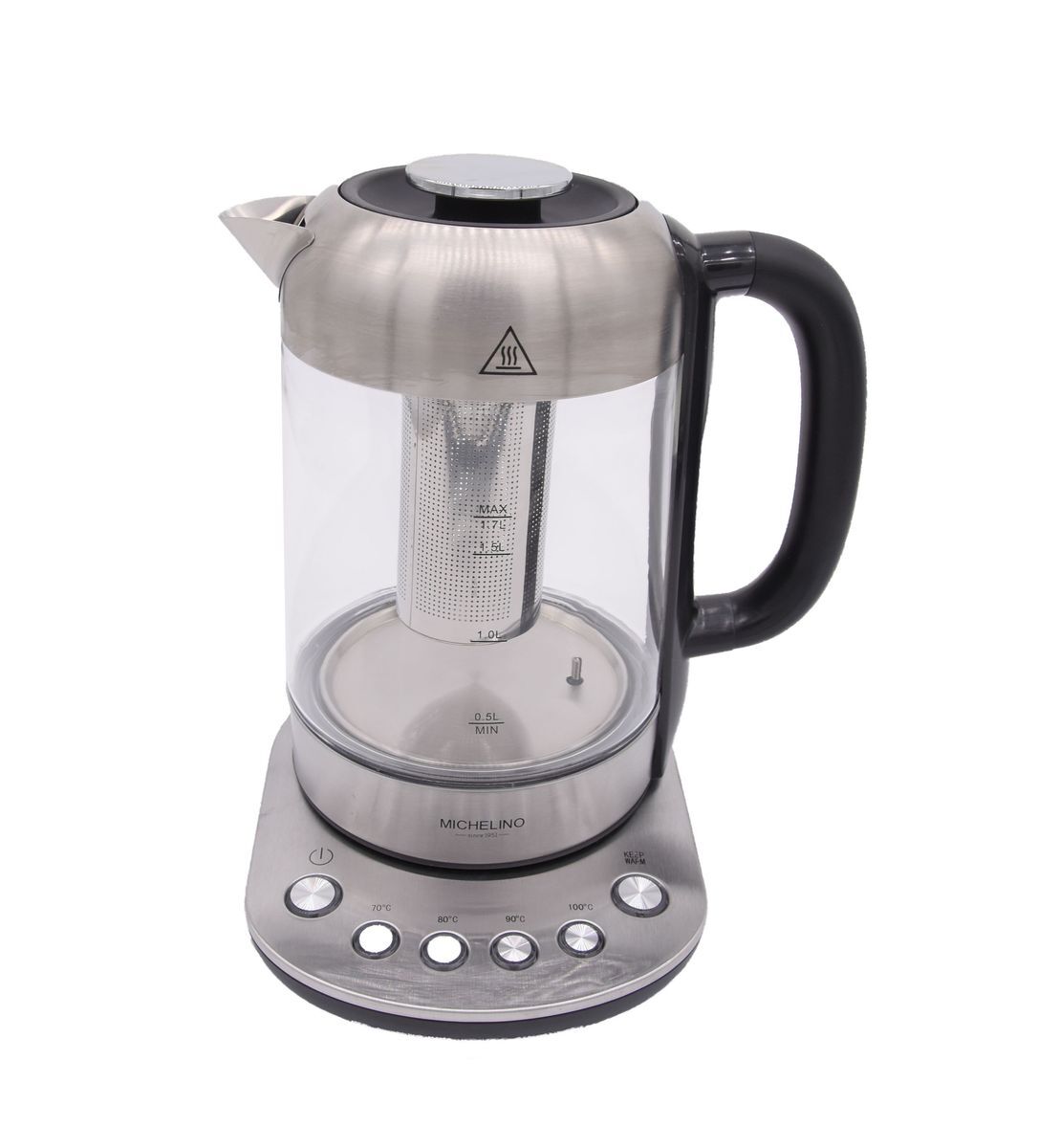 Wasserkocher LED Glas / Edelstahl mit Teefilter 1,7L