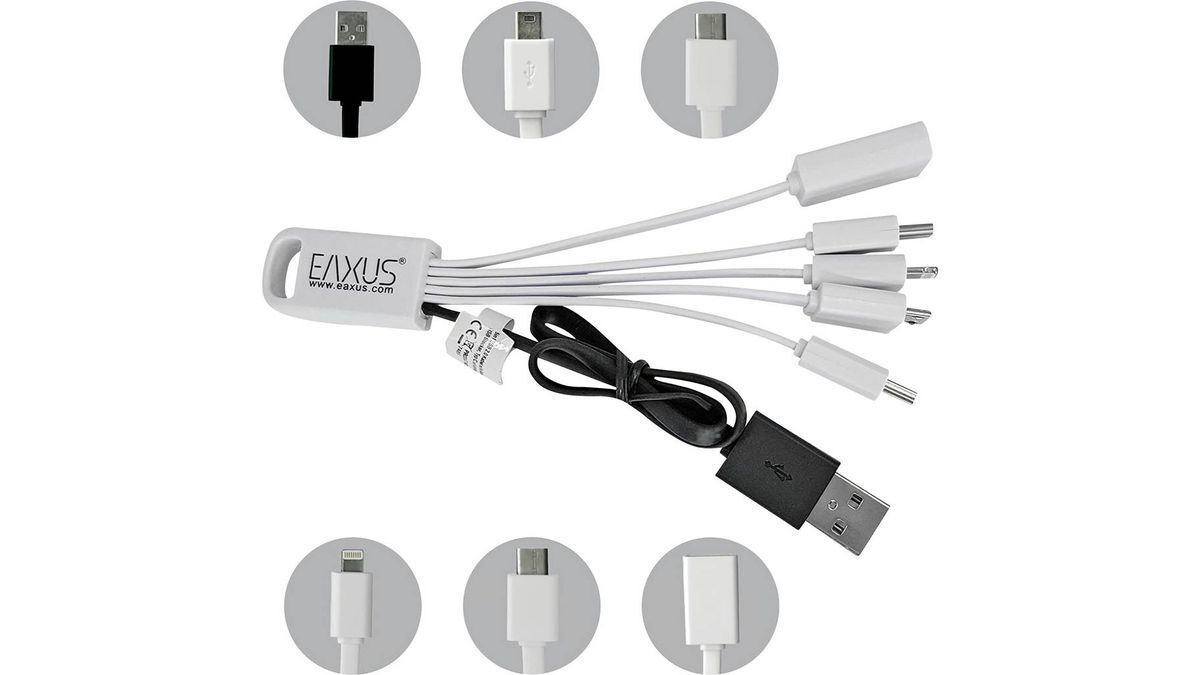 Ladekabel 5-in-1 mit Mini, Micro-USB Stecker, Typ C, ab iPhone 5 bis iPhone 13