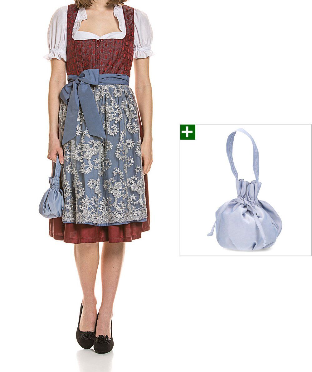 Trachten - Midi-Dirndl 'Geraldine' mit Schürze, rot / grau, 65 cm