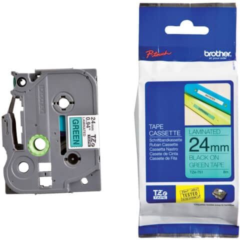 Original Brother DirectLabel schwarz auf grün Laminat (TZE-751)