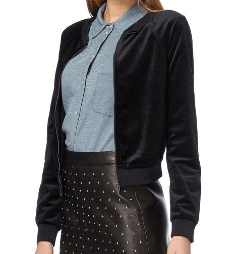 Jacke - Bomberjacke Damen aus Samt, Schwarz