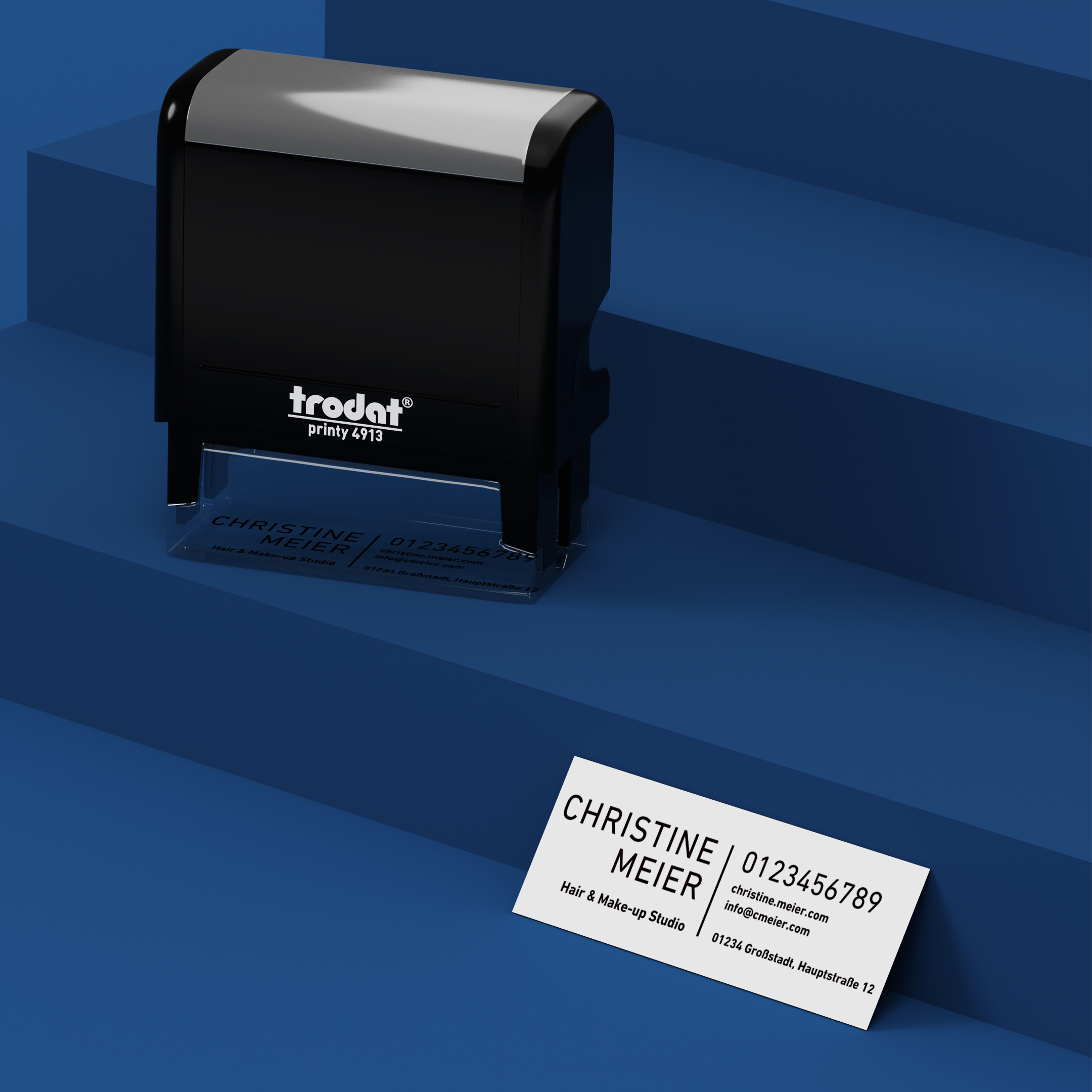Infowerk: Stempel (1 Stück) | Printy 4913 – Gehäusefarbe: Schwarz – Kissenfarbe: Schwarz | Online gestalten