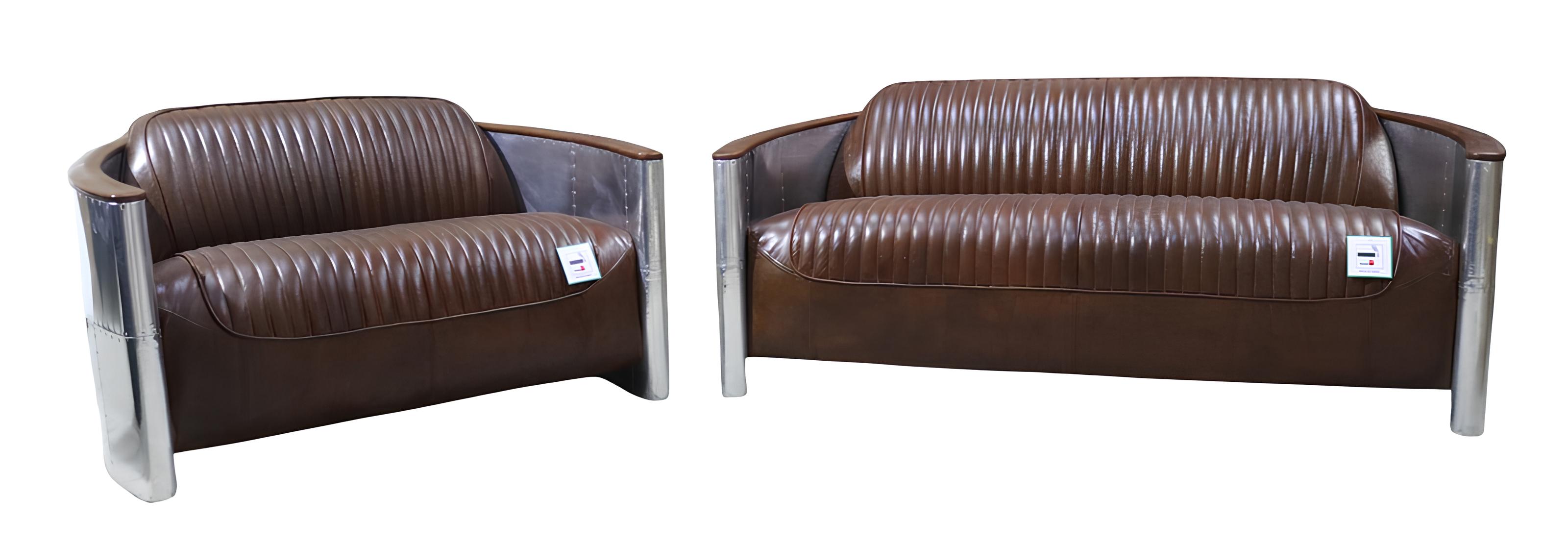 Sofagarnitur 3+2 Sitzer Sofa Couchgarnitur Couch Sessel Leder Vintage Retro NEU