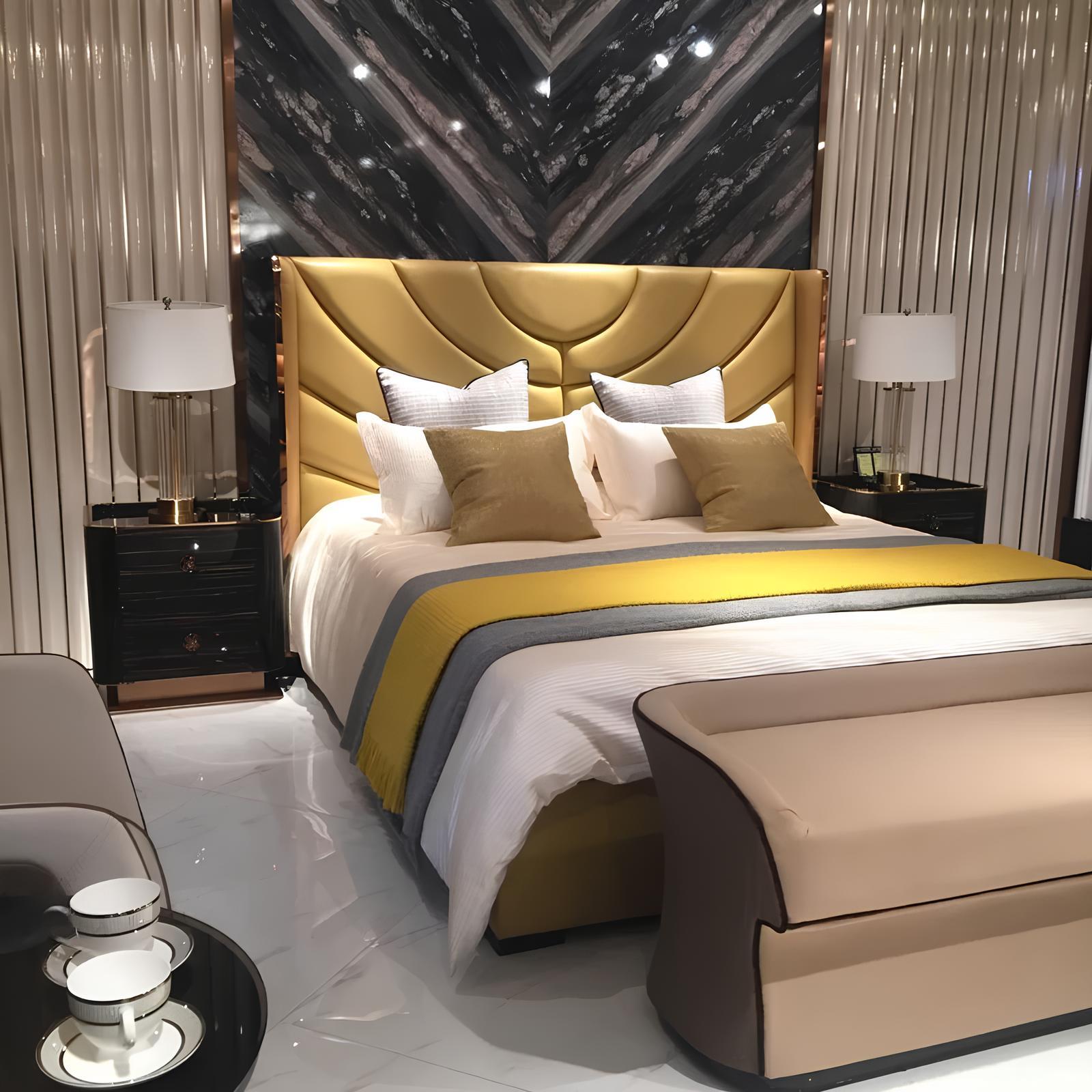 Leder Bett Polster Design Luxus Doppel Hotel Betten Holz Schlaf Zimmer Leder Ehe
