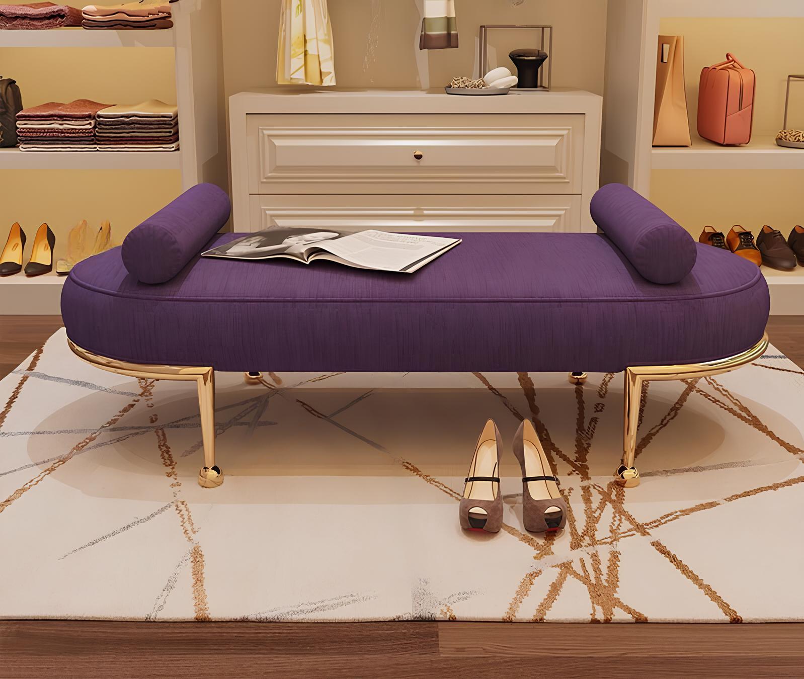 Sitz Polster Bank Polster Sitz Hocker Textil Stoff Holz Stil Design Möbel Lila