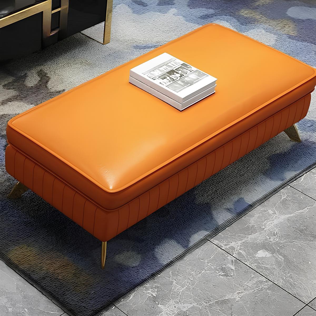Hocker Polsterhocker Fuß Möbel Wohnen Sitzbänke Sitz Leder orange Design Leder