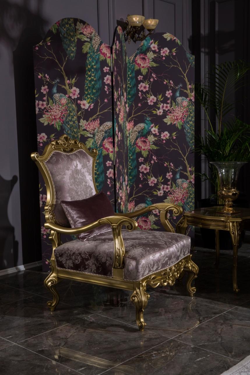 Sessel Einsitzer Luxus 1 Sitzer Polster Sitz Barock Textil Sitz Stoff Art déco
