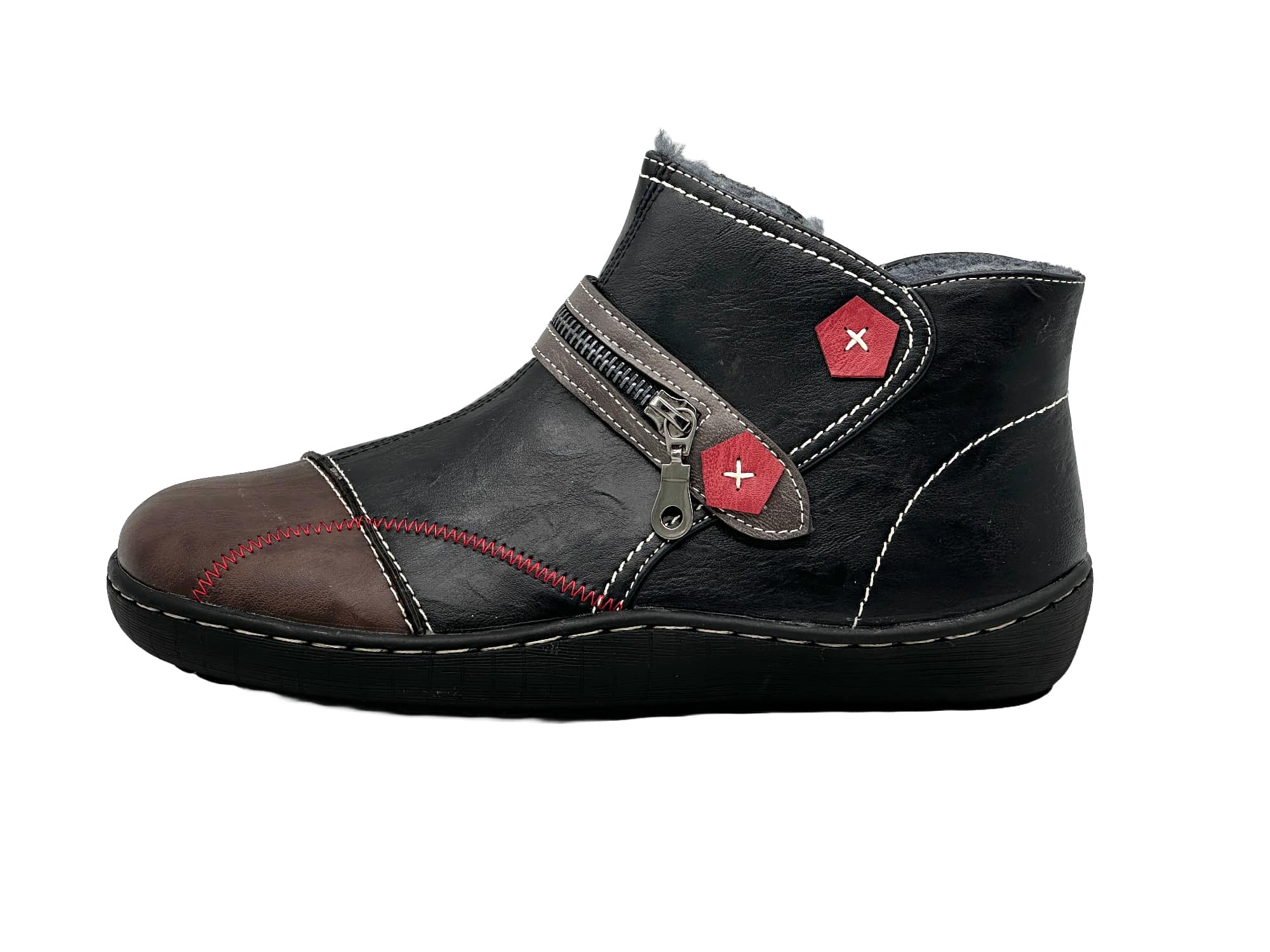 Retro-Design flache Winterschuhe Schwarz 36