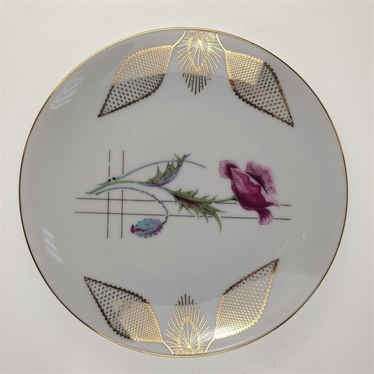 Kuchenteller Goldrand Golddekor Winterling Kirchenlamitz Unbestimmten Formen Blumendekor Blumen gebraucht - gut