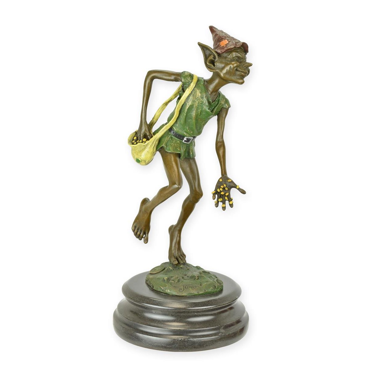 Bronzeskulptur Bronzefigur Goblin sät Samen