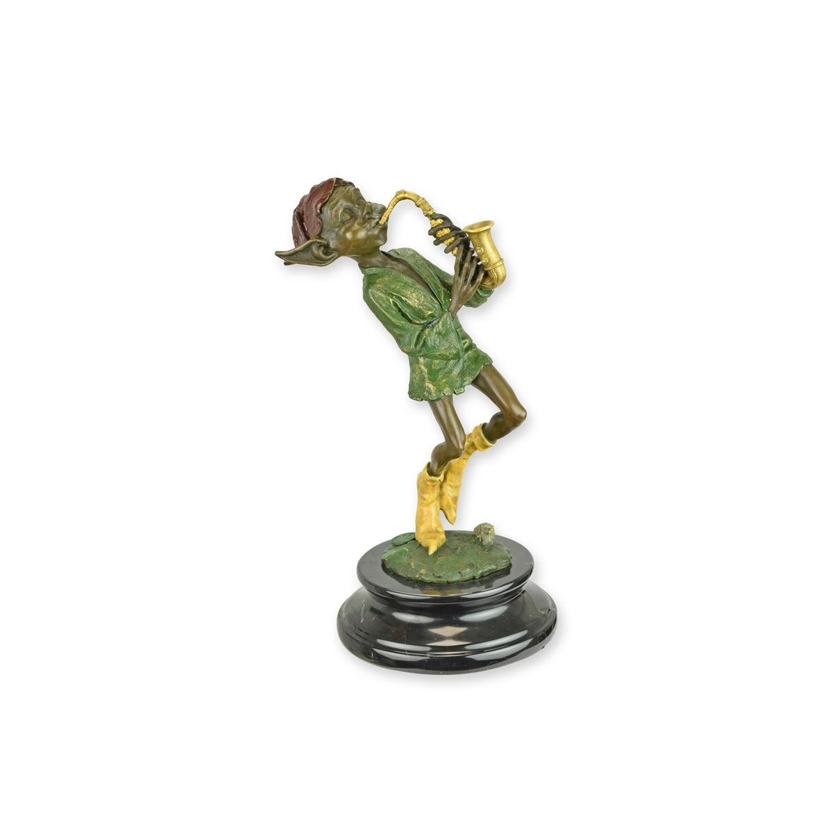 Bronzeskulptur Bronzefigur Goblin spielt Saxophon