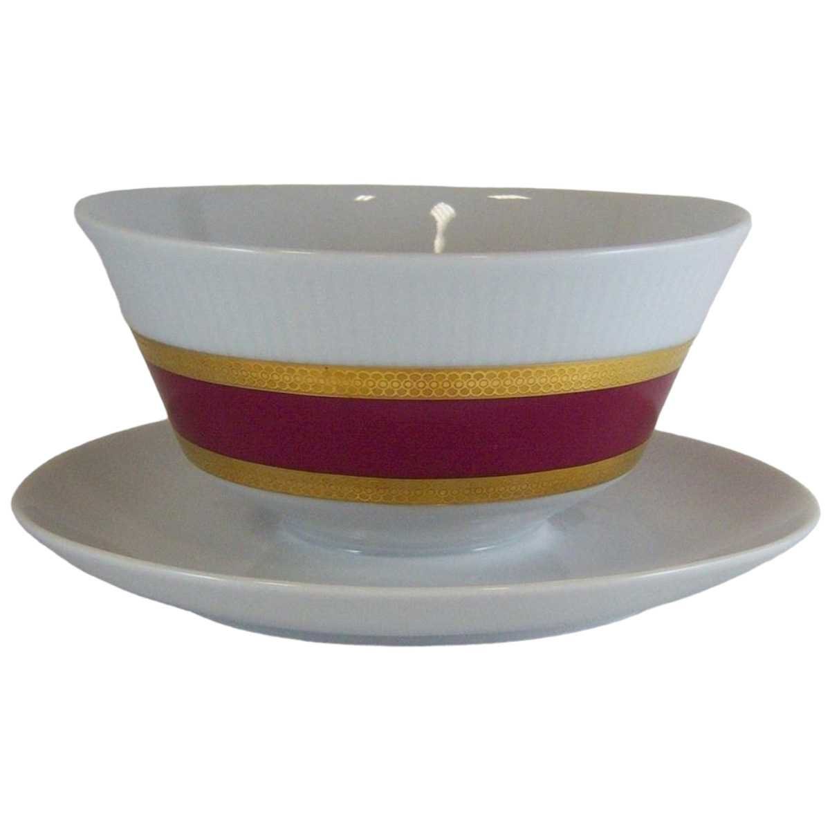 Sauciere mit Teller Goldrand 1tlg Mitterteich Form 870 Rot gebraucht - sehr gut