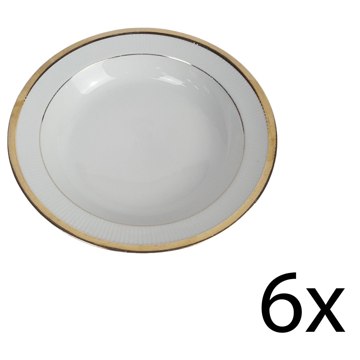 6er Set Chodziez Porzellan Goldrand geriffelt Suppenteller D 22,9 cm