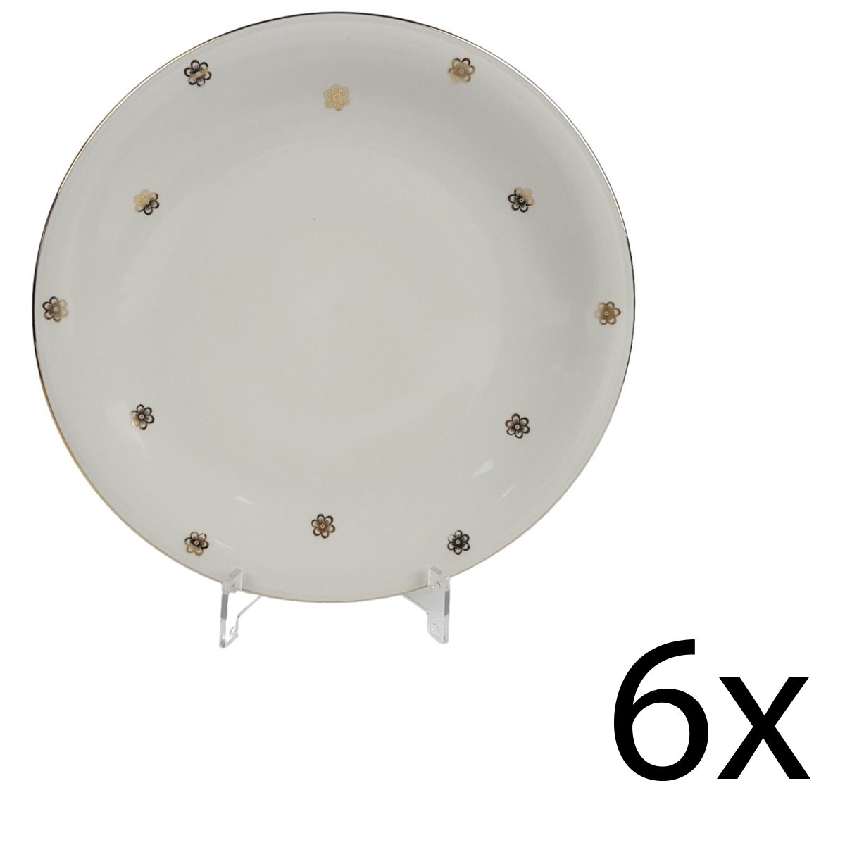 6er Set Porzellan Blumen Golddekor Goldrand elfenbein Speiseteller D 24,2 cm