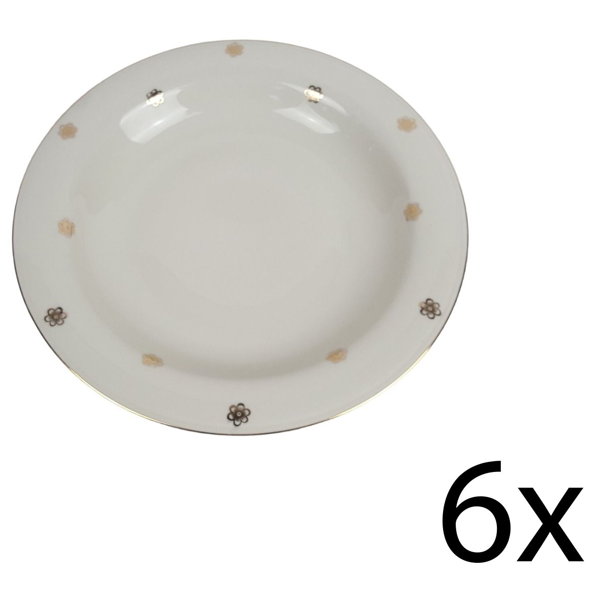 6er Set Porzellan Blumen Golddekor Goldrand elfenbein Suppenteller D 22,7 cm
