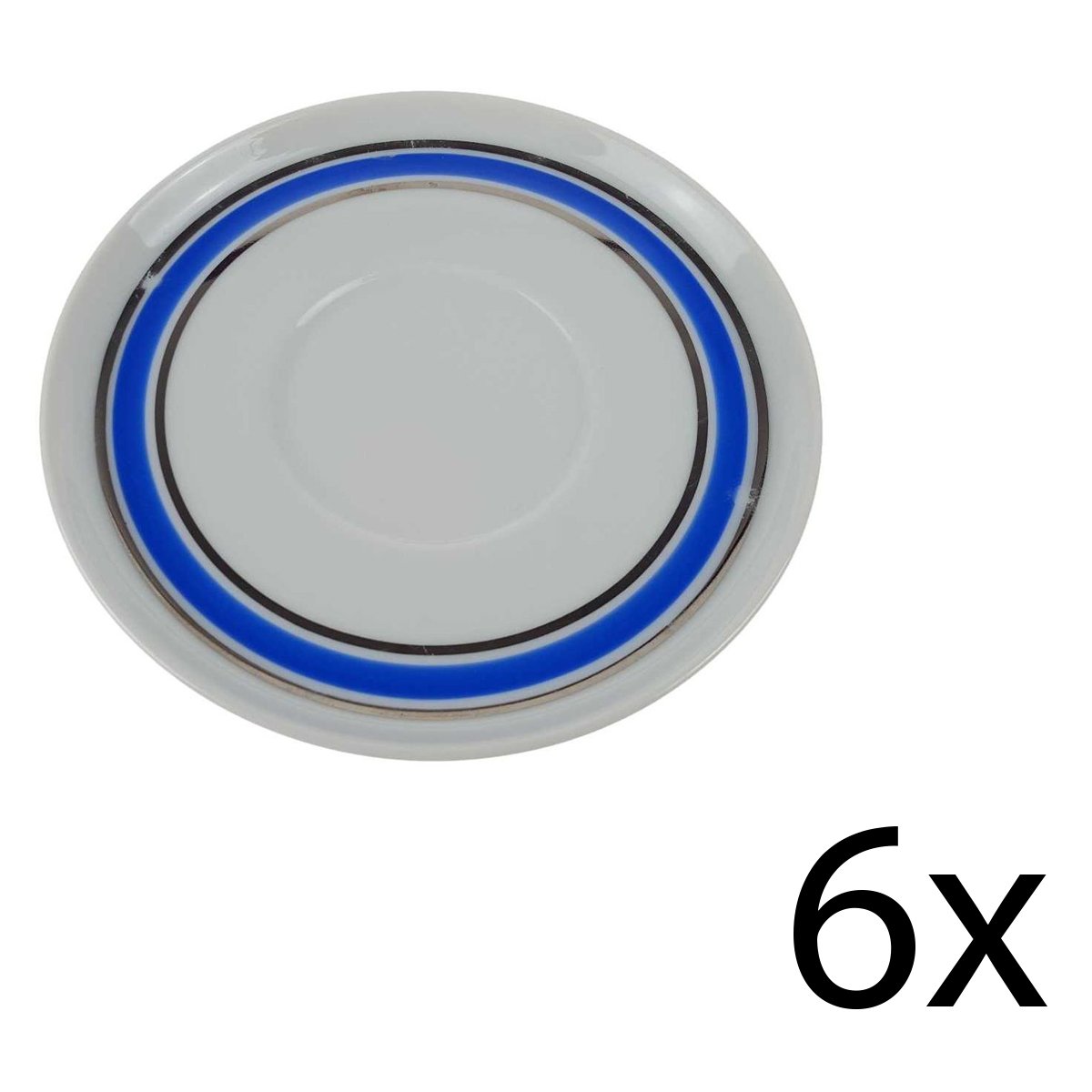 6er Set Untertasse für Kaffee 14,9 cm Seltmann Weiden Vohenstrauß Unbestimmten Formen Platinrand blau gebraucht - gut