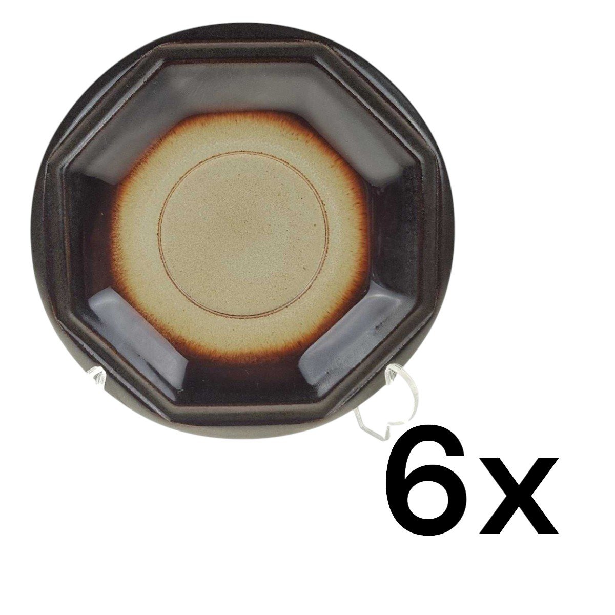 6er Set Untertasse für Tee/Kaffee 14,5 cm Gerz Gerzit Dekor graubraun braun gebraucht - gut