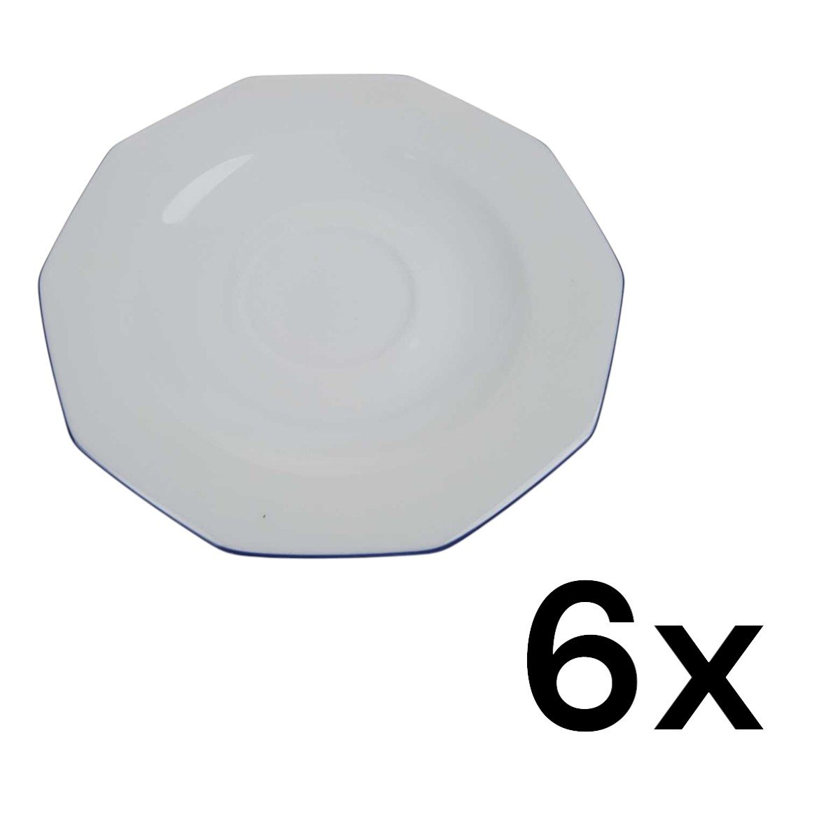 6er Set Untertasse für Kaffee 15,5 cm Marienbad Ingres Weiss blauer Rand gebraucht - gut