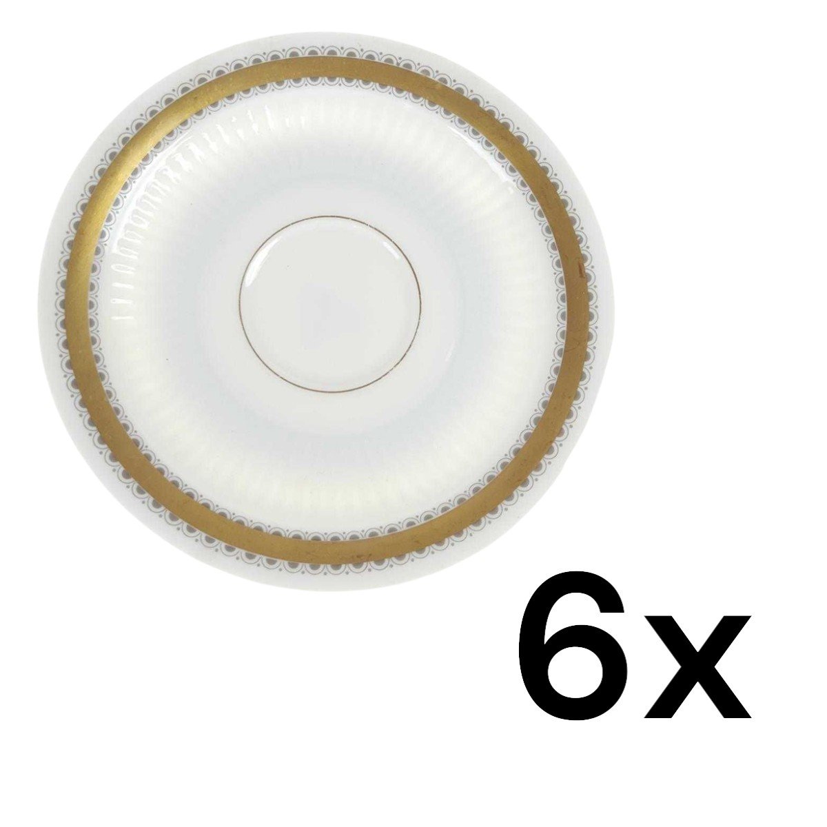 6er Set Untertasse für Kaffee 15 cm Seltmann Weiden Vohenstrauß Goldring graue Halbkreise gebraucht - gut