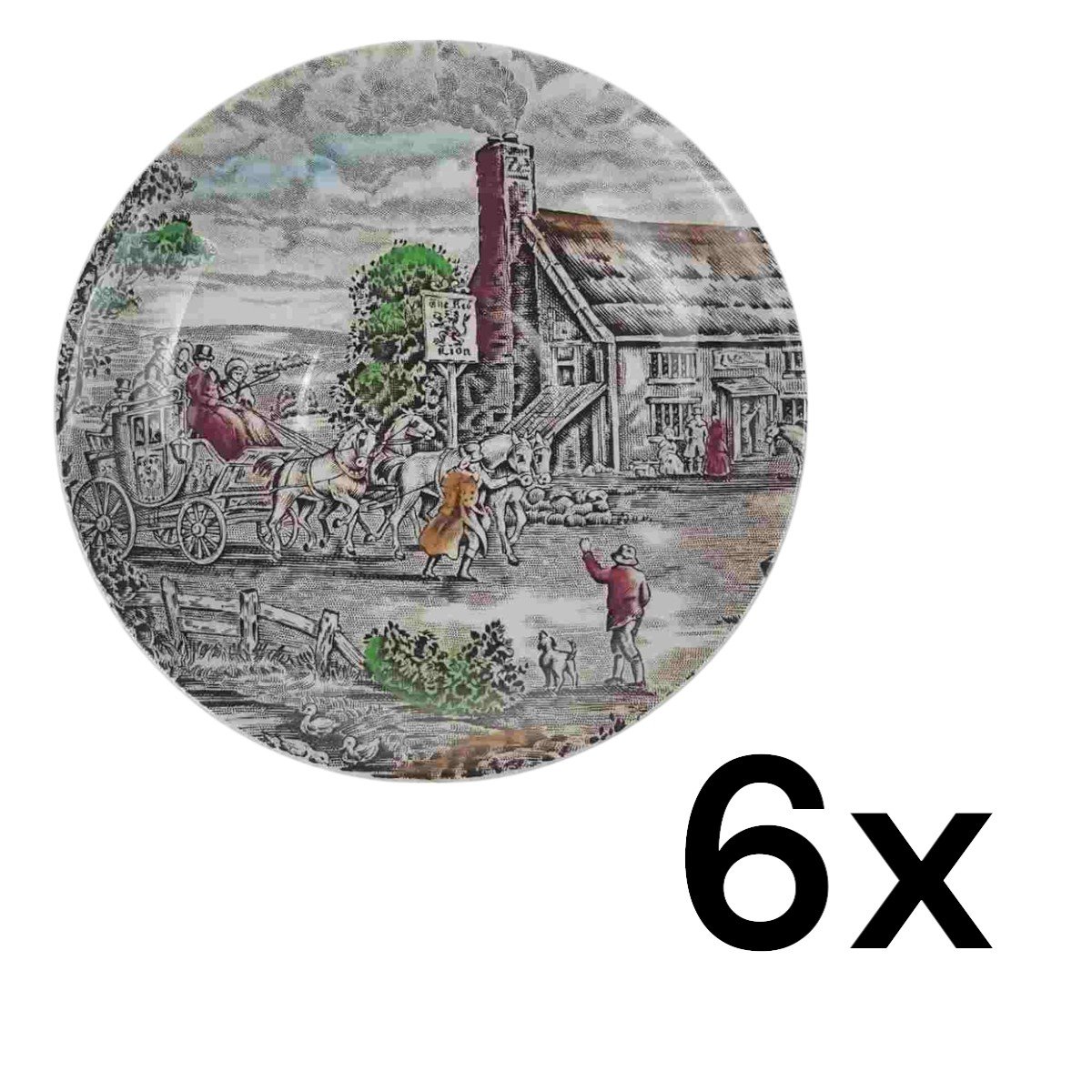 6er Set Untertasse für Tee 14,3 cm Wood & Sons England The Post House Bunt Historismus gebraucht - gut