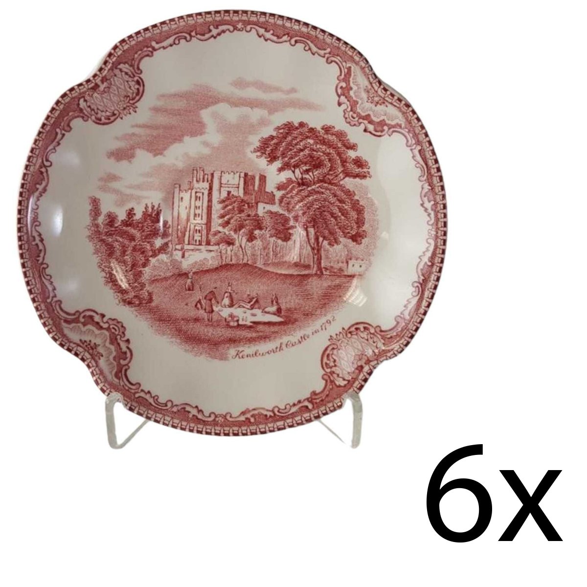 6er Set Untertasse für Tee/Kaffee Johnson Bros Old Britain Castles Rot