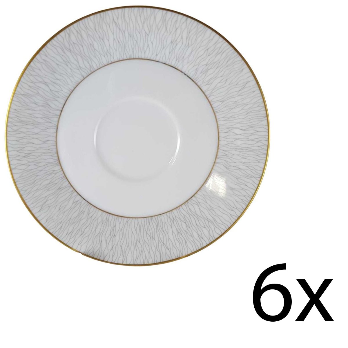 6er Set Untertasse für Tee Königl. pr. Tettau Ria 1347 grauer Rand Grau