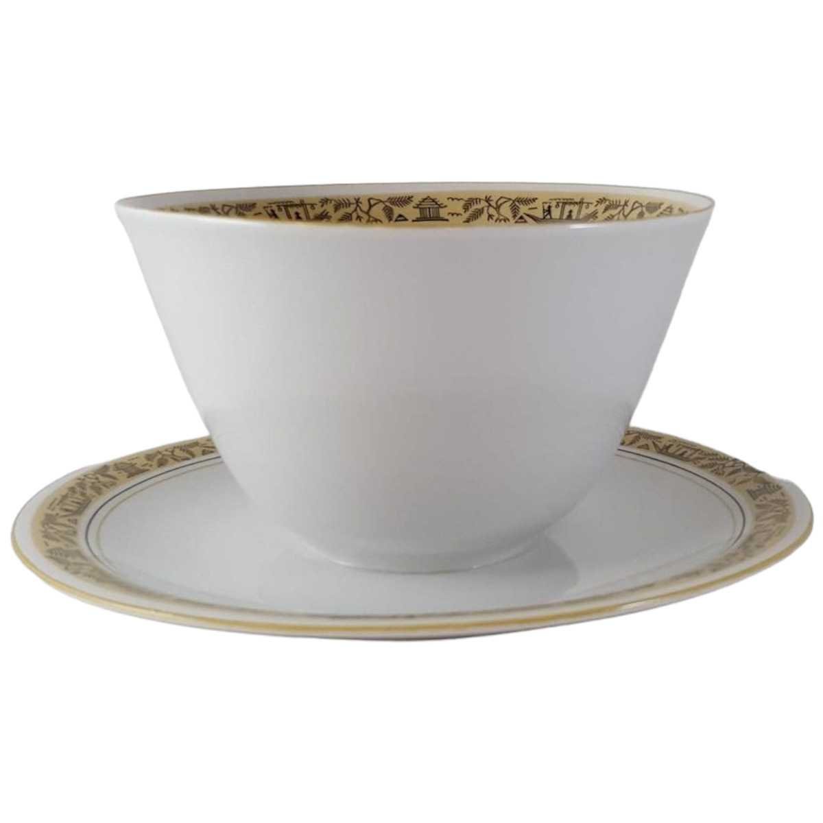 Sauciere mit Teller 1tlg Volkstedt Gelb Schwarz Dekor gebraucht - sehr gut