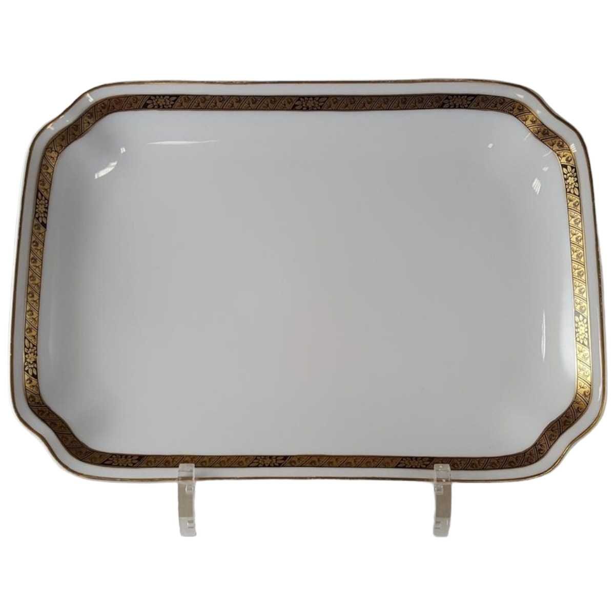 Servierplatte Speiseplatte Fleischplatte Steakplatte 24,8x17,8 cm Hutschenreuther Hohenberg Dekor Schwarz Gold Weiß gebraucht - gut