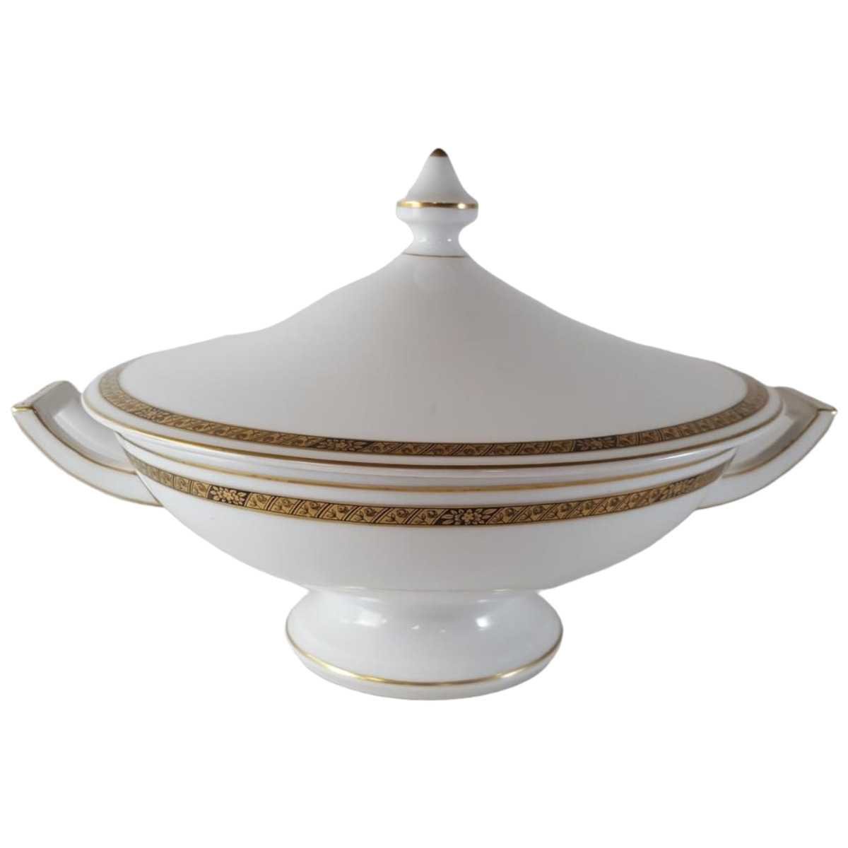 Ragoutterrine Suppenschüssel Servierschüssel Hutschenreuther Hohenberg Dekor Schwarz Gold Weiß gebraucht - gut