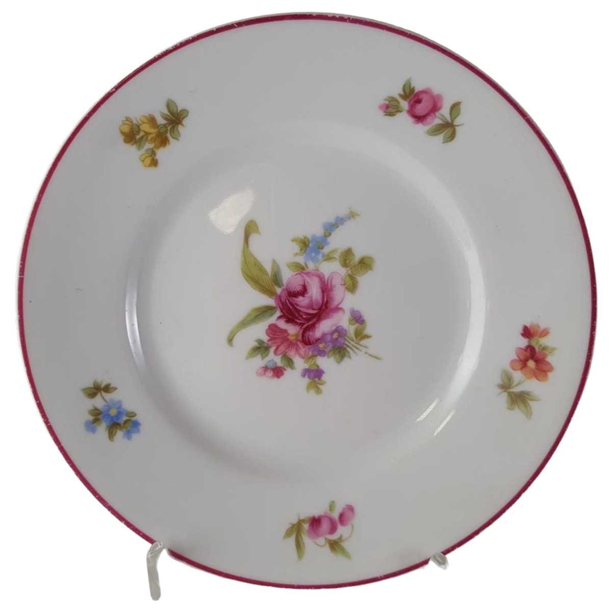 Brotteller 16,2 cm Hutschenreuther Olivia bunte Blumen roter Rand Dekor 1