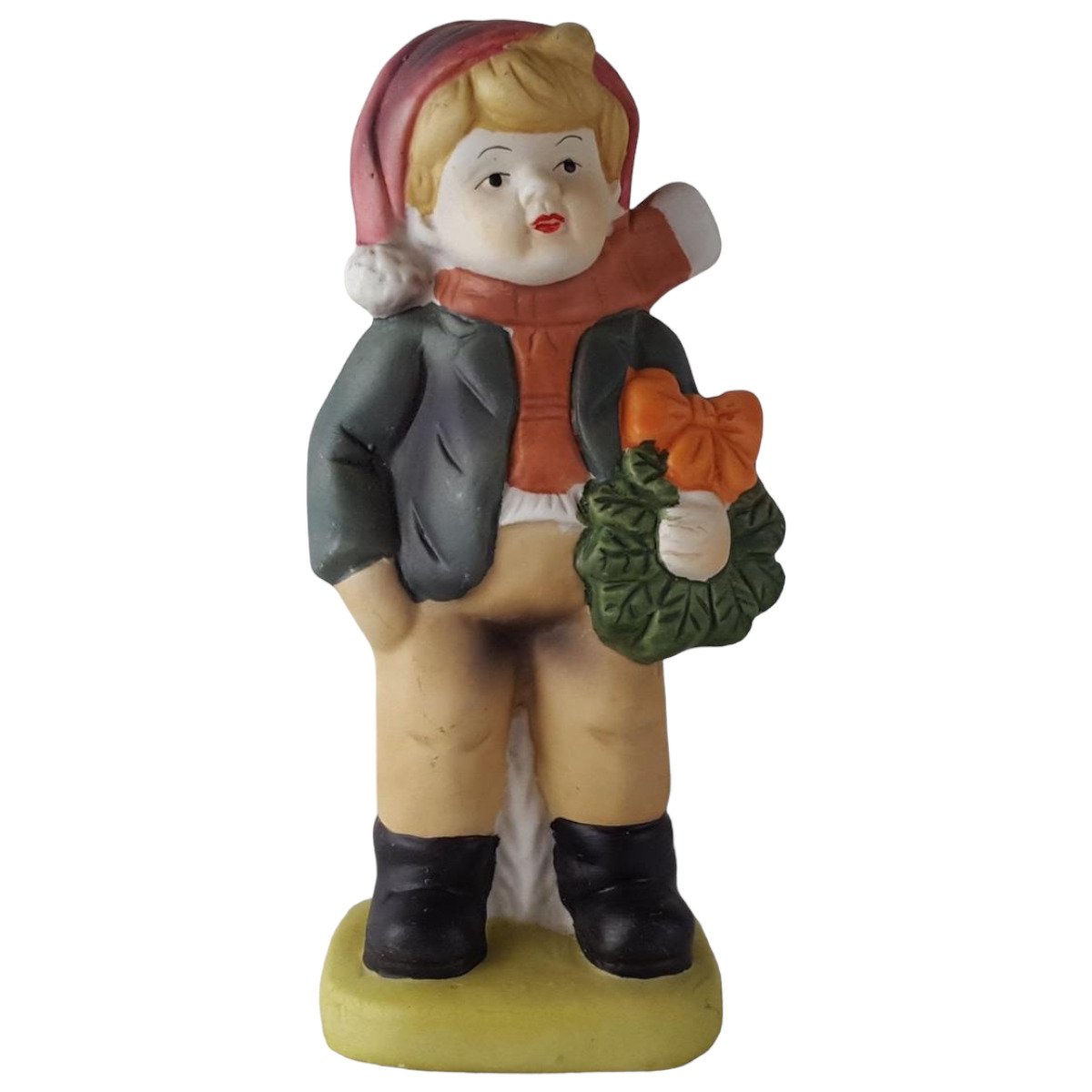Porzellan Figur Junge mit Weihnachtsdeko H 12,5 cm