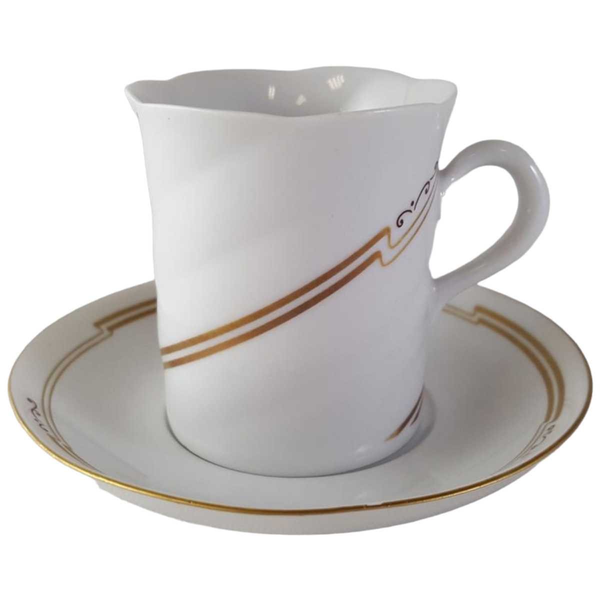 Untertasse Mokkatasse mit Kaffeetasse Tasse Espressotasse & Goldrand Freiberger Porzellan Weiß gebraucht - gut