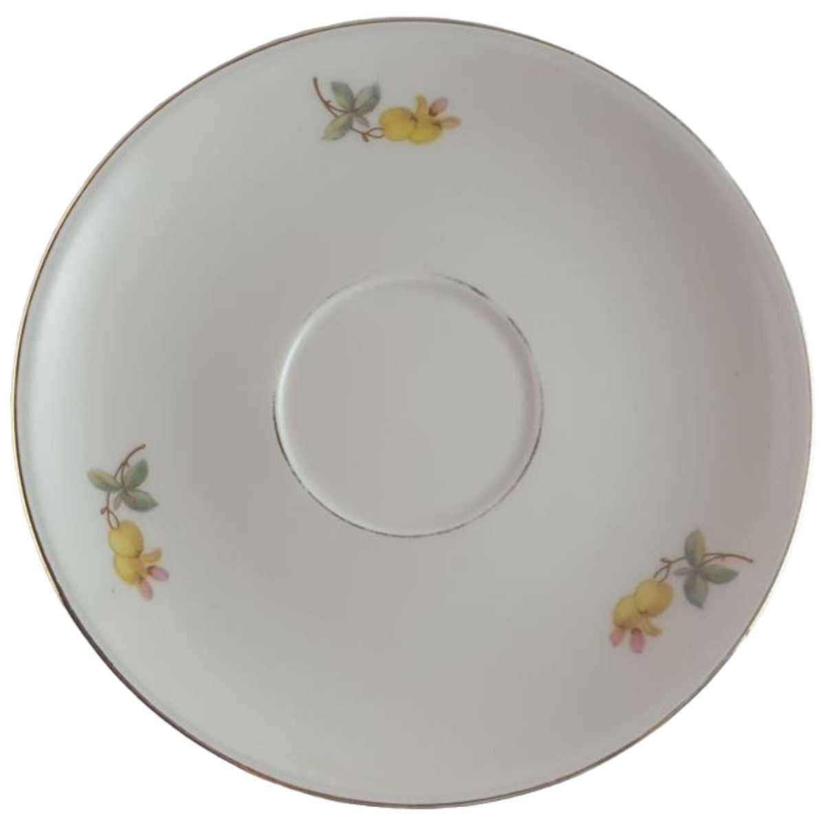 Untertasse für Tee Goldrand 14,9 cm Rhenania Duisdorf gelbe Blumen mit gebraucht - akzeptabel