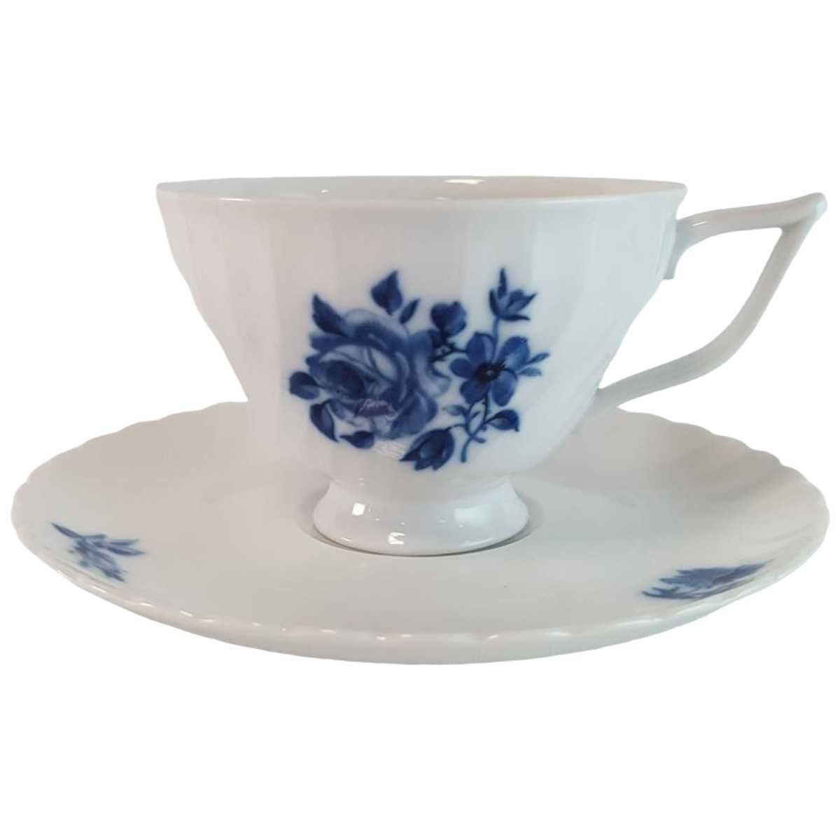 Untertasse Kaffeetasse mit Tasse & Royal Tettau Annette blaues Blumendekor Blumen gebraucht - sehr gut grüner Stempel