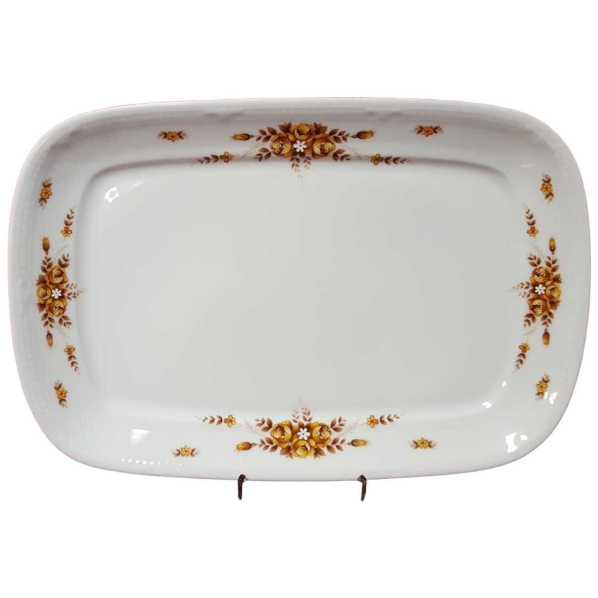 Servierplatte Speiseplatte Fleischplatte Steakplatte 35,2x23,7 cm Mitterteich Form 2040 Sissi braun goldene Blumen gebraucht - gut