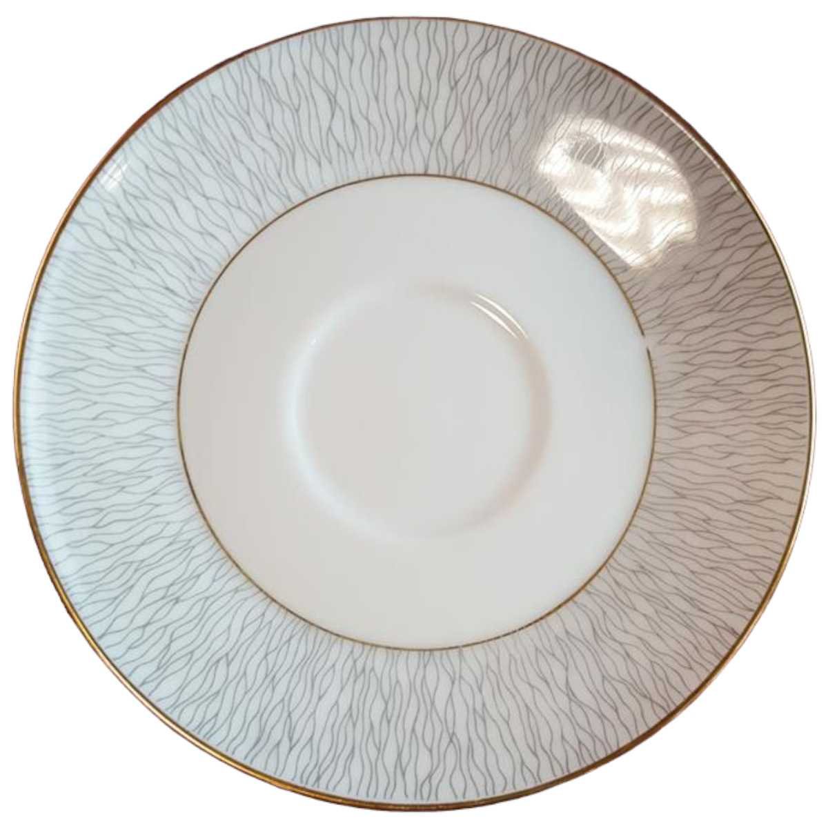 Untertasse für Tee 15,2 cm Königl. pr. Tettau Ria 1347 grauer Rand Grau gebraucht - akzeptabel