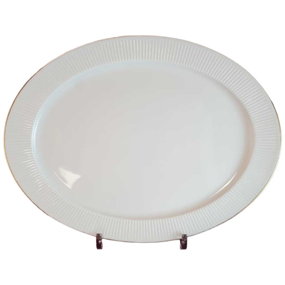 Servierplatte Speiseplatte Fleischplatte Steakplatte Goldrand 33x25 cm Thomas Porzellan Relief Weiß mit gebraucht - gut