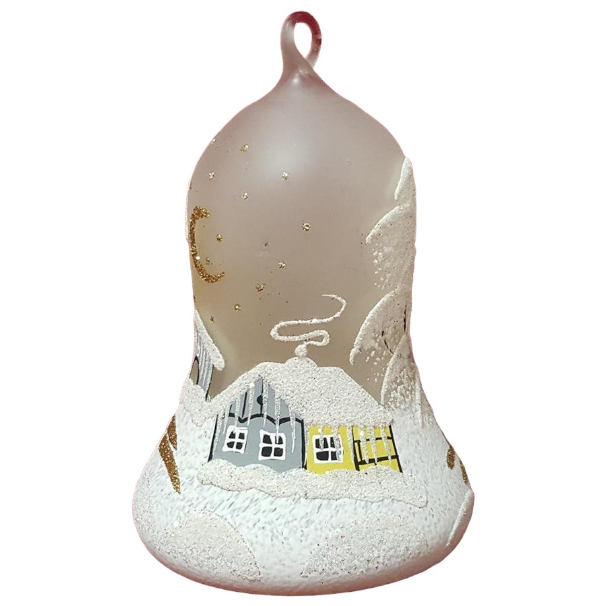 Weihnachtsdeko Glocke Glas Winterlandschaft H 12,3 cm
