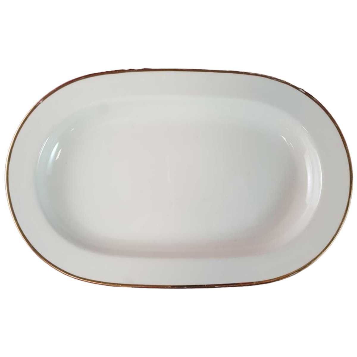 Servierplatte Speiseplatte Fleischplatte Steakplatte groß Goldrand 38,5x24,6 cm Seltmann Weiden Vohenstrauß Elfenbein 3 mm Beige gebraucht - gut