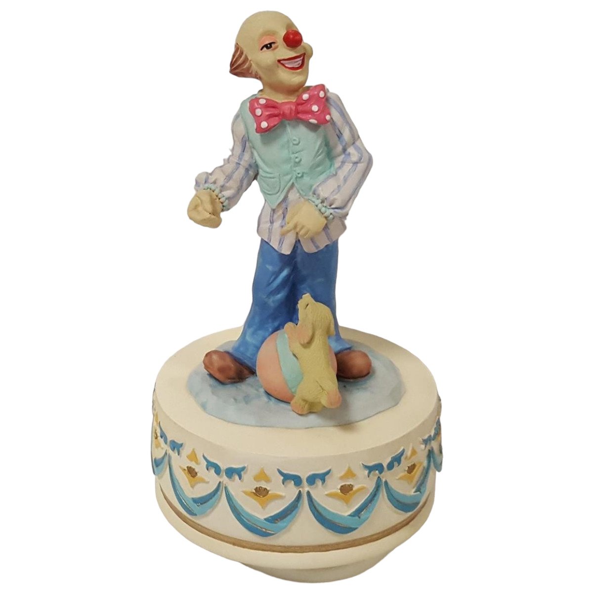 Spieluhr Clownfigur mit Hund auf Ball H 17 cm