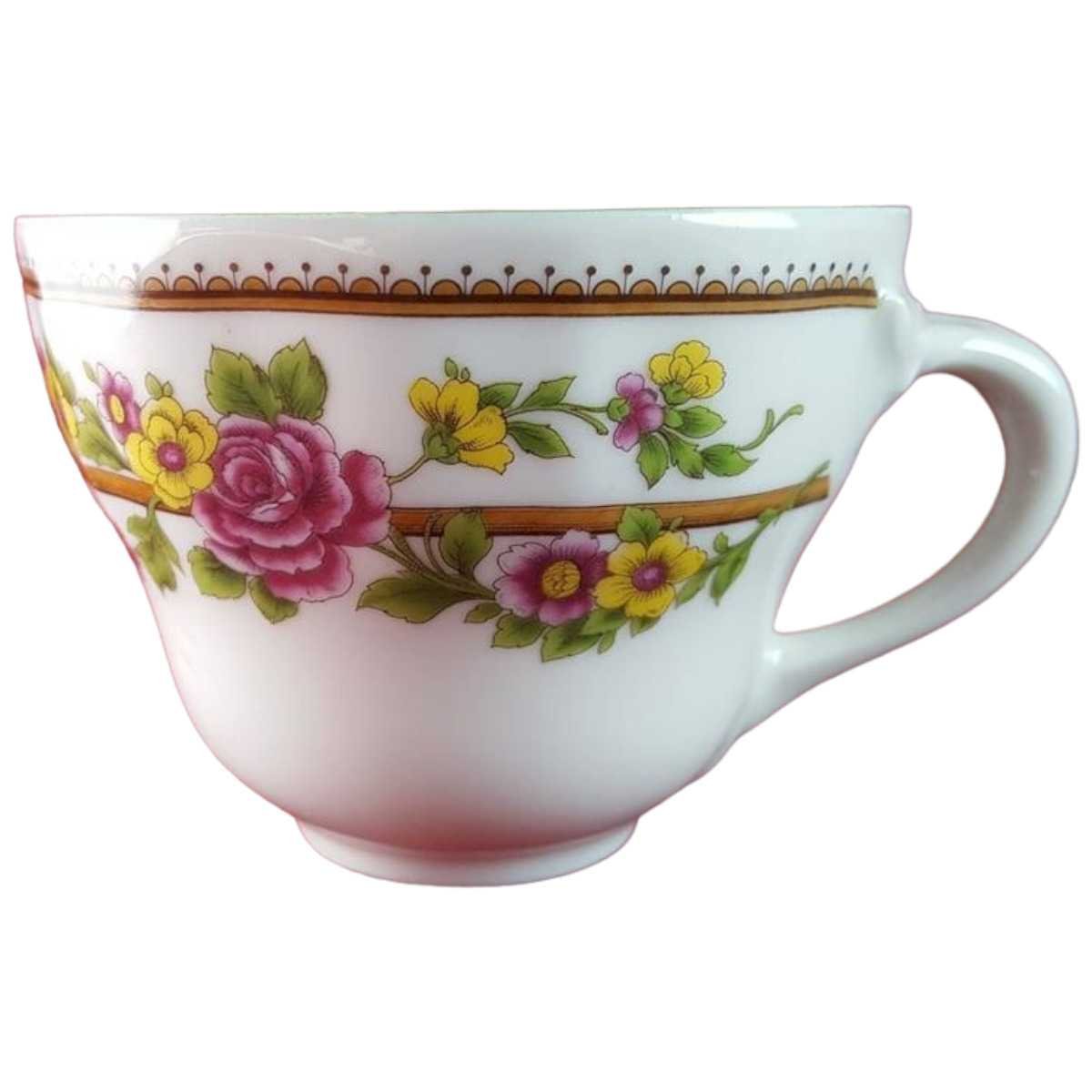 Kaffeetasse Tasse Schaller bunte Blumendekor mit Grünrand Blumen gebraucht - gut