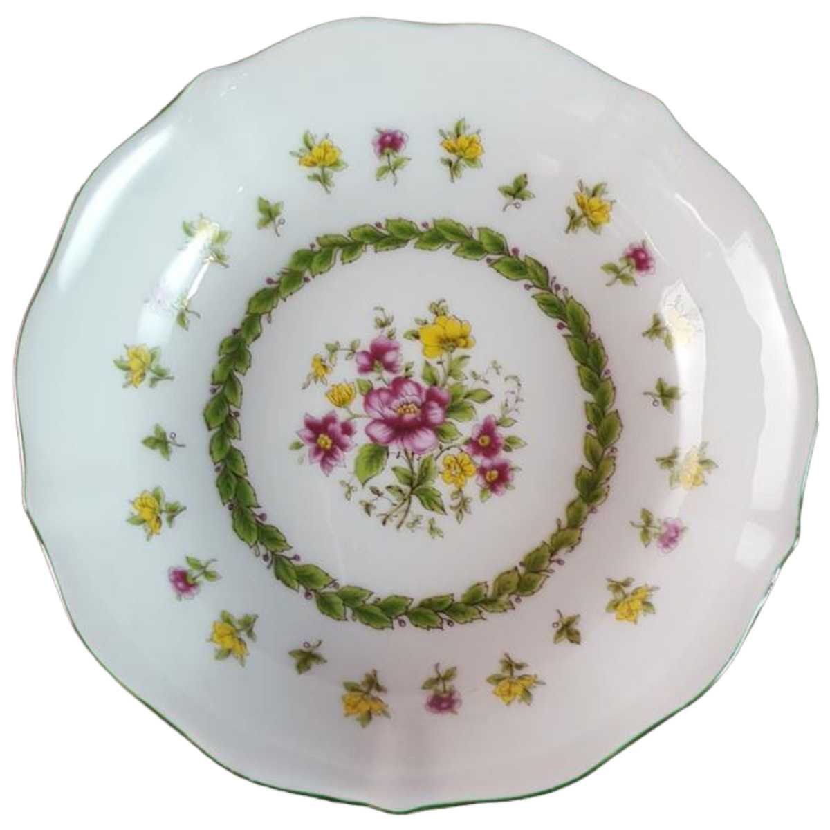 Untertasse für Kaffee 14 cm Schaller bunte Blumendekor mit Grünrand Blumen Stempel