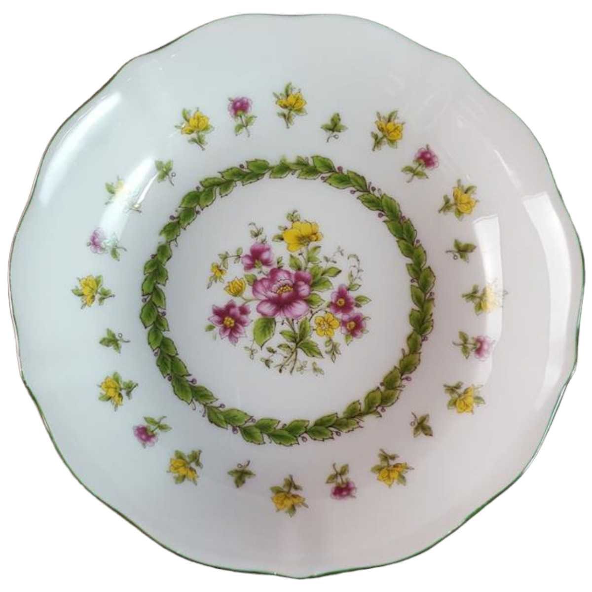 Untertasse für Kaffee 14 cm Schaller bunte Blumendekor mit Grünrand Blumen ohne Stempel