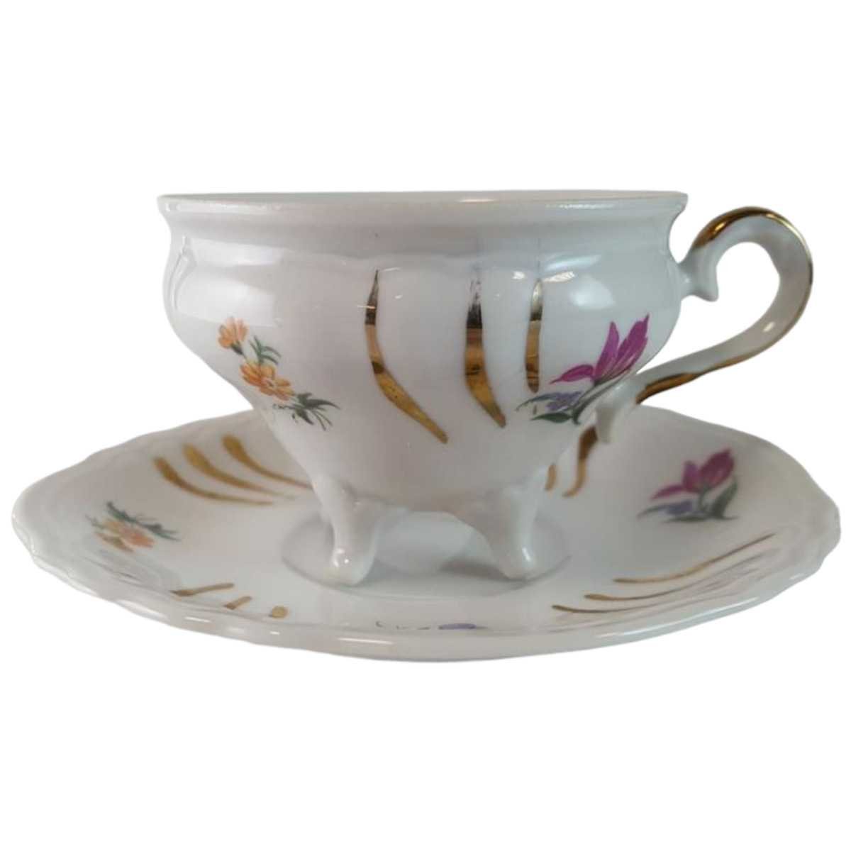 Untertasse Mokkatasse mit Tasse Espressotasse & Golddekor Weimar Porzellan gebraucht - gut