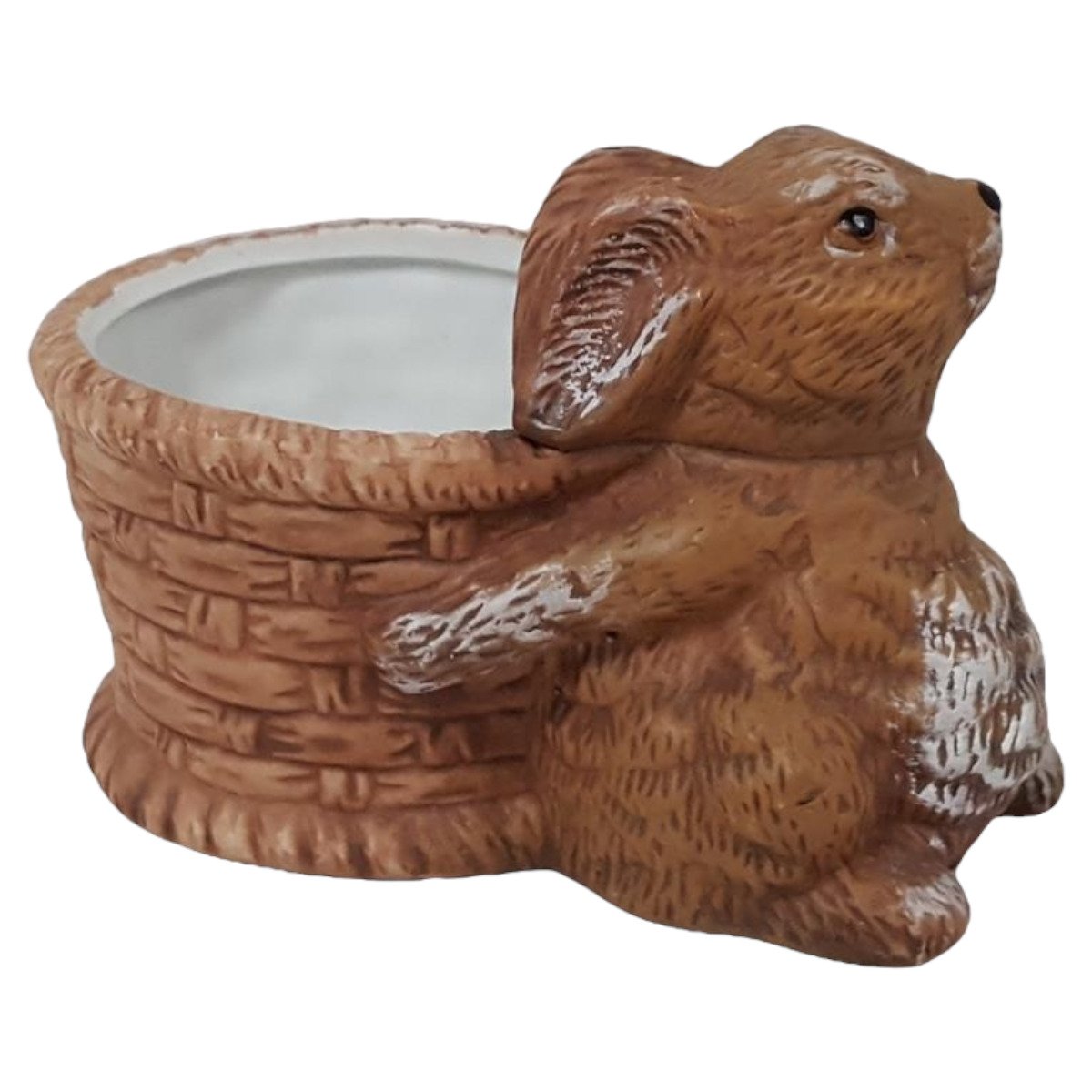 Figur Skulptur Osterhase mit Korb Keramik braun Deko H 8 cm