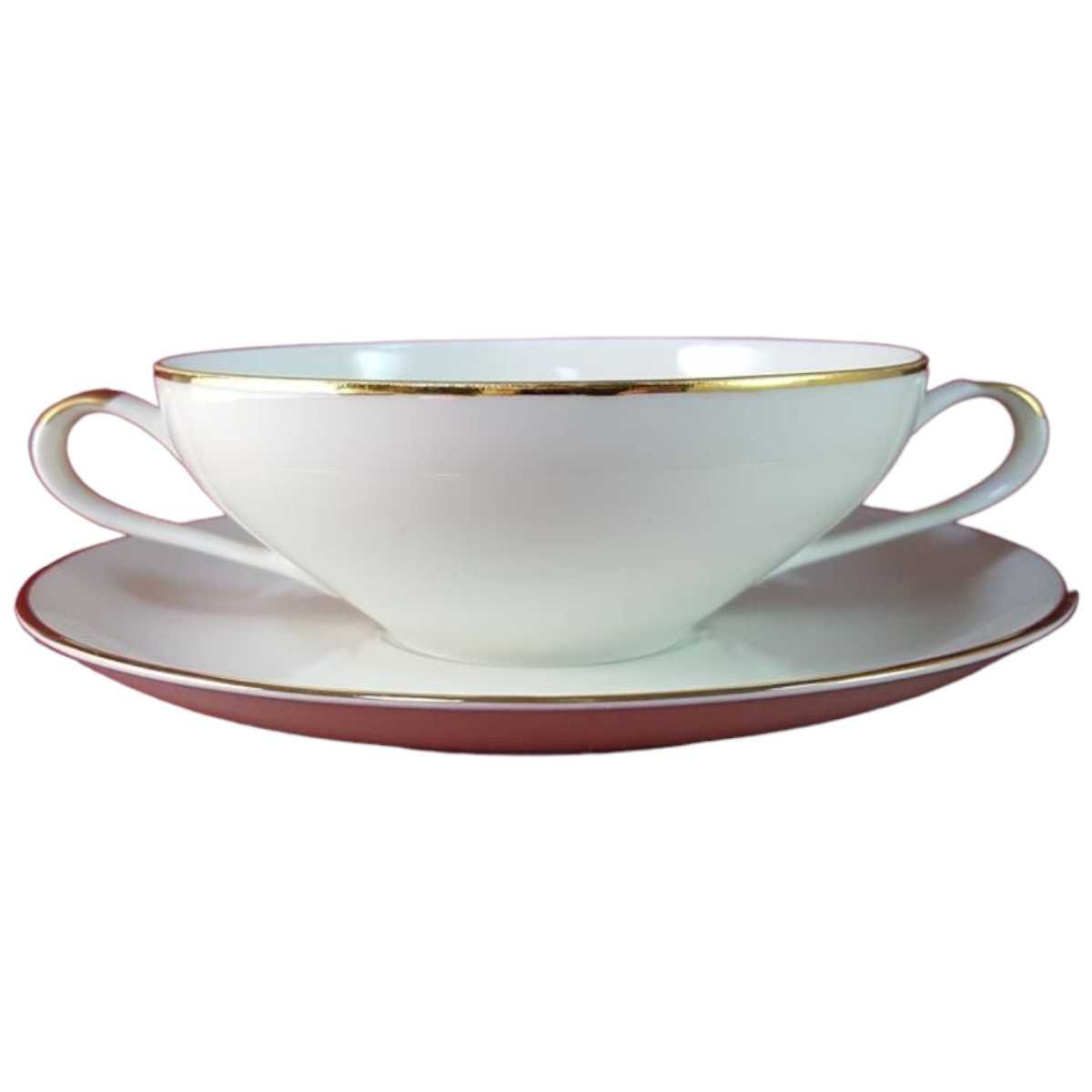 Suppentasse mit Untertasse Suppenbecher Goldrand Thomas Porzellan Elfenbein gebraucht - sehr gut