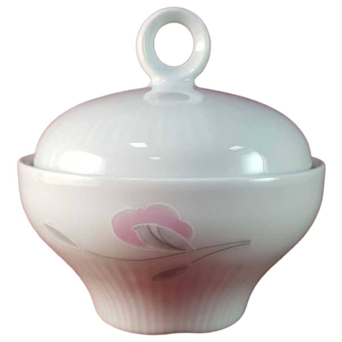 gerillt Zuckerdose Graf von Henneberg rosa grau Blumendekor Blumen Weiß DDR gebraucht - sehr gut