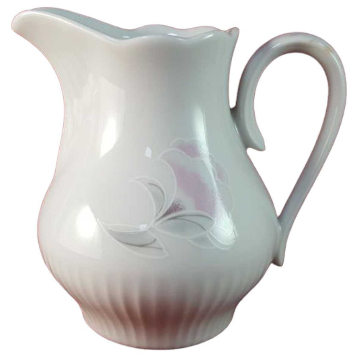 gerillt Milchkännchen Graf von Henneberg rosa grau Blumendekor Blumen Weiß DDR gebraucht - sehr gut